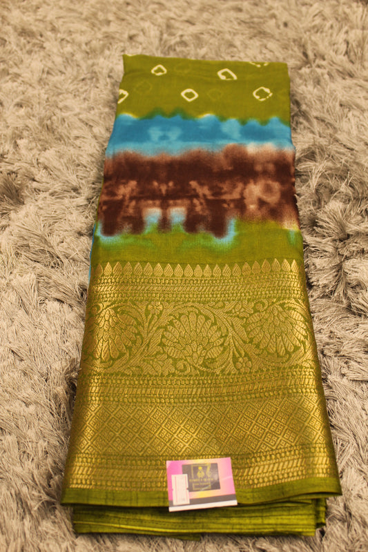 🌸 Multi-Colored Shibori & Bandhani Print Saree 🌸