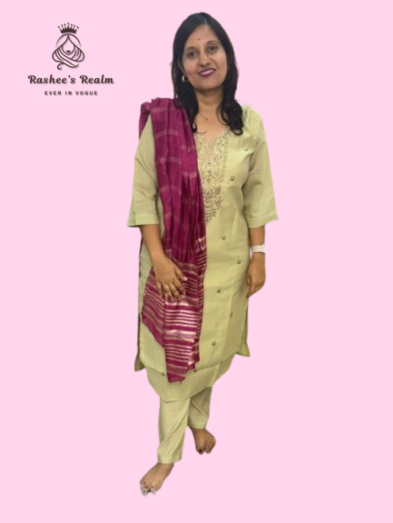 Roman Silk 3-Piece Dress Set โ Embroidered York & Comfort Pants (Budget Friendly)