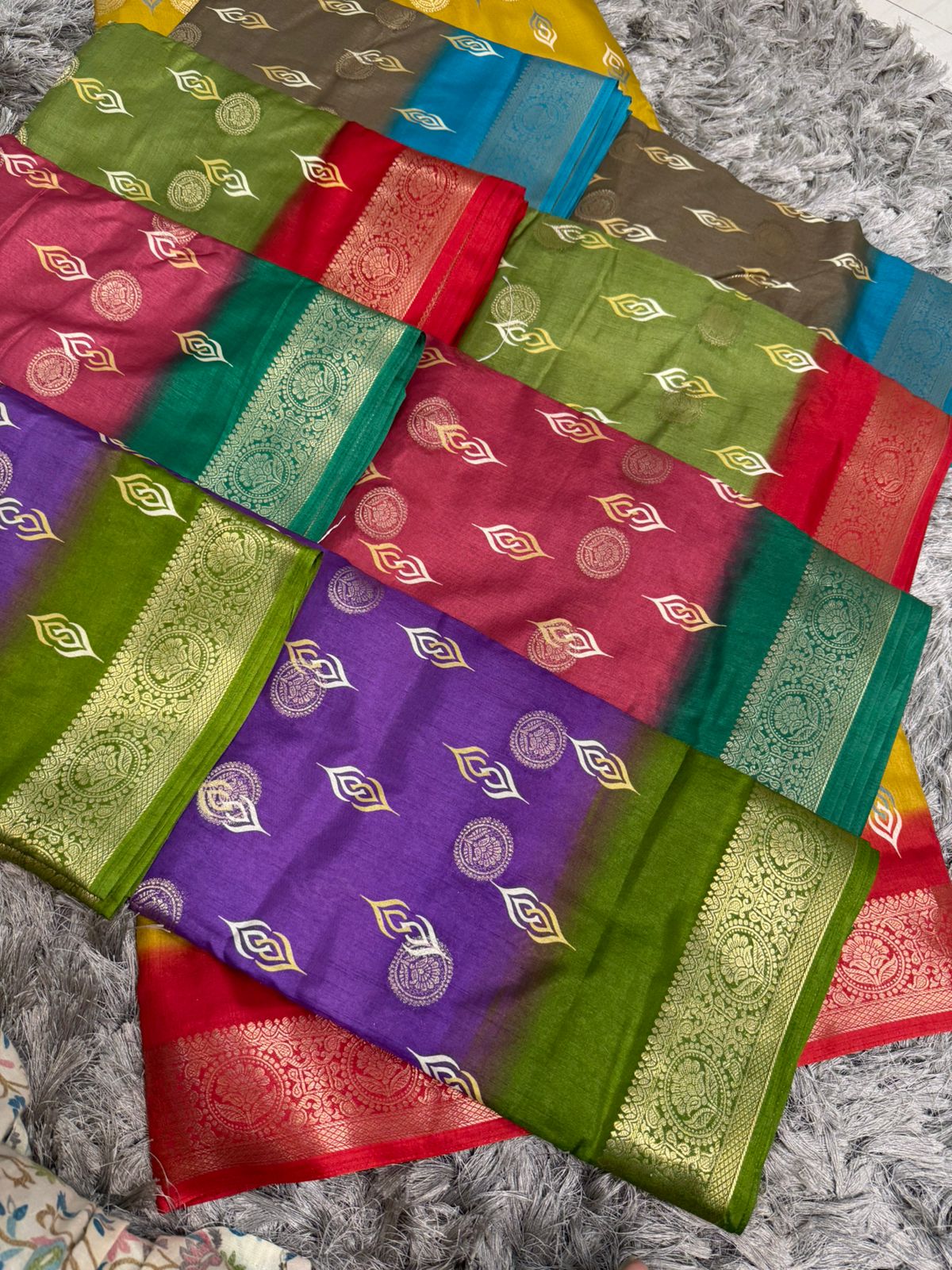 Cotton Silk Saree with Contrast Blouse, Zari Border & Buttis