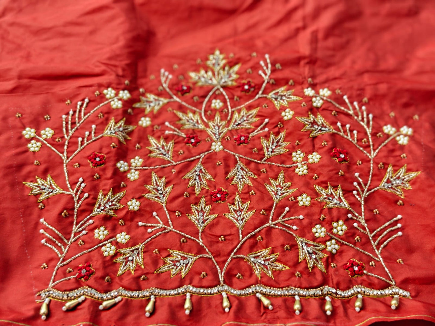 Brick red Raw Silk Heavy Work Blouse Fabric