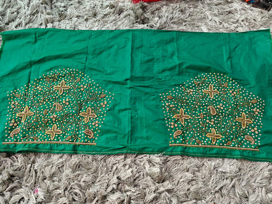 Green Raw Silk Heavy Work Blouse Fabric