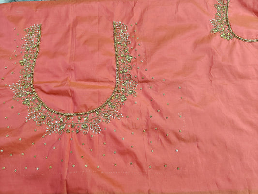 Peach Raw Silk Heavy Work Blouse Fabric