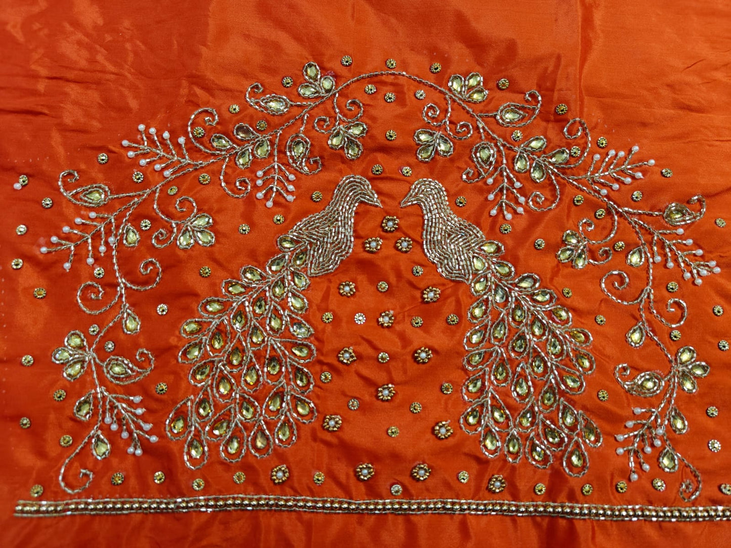 Orange Raw Silk Heavy Work Blouse Fabric