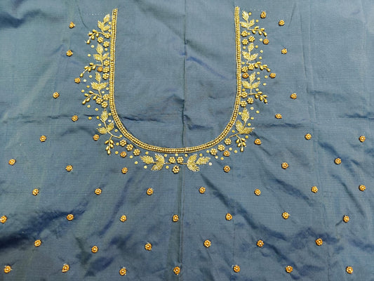 Powder Blue Raw Silk Heavy Work Blouse Fabric