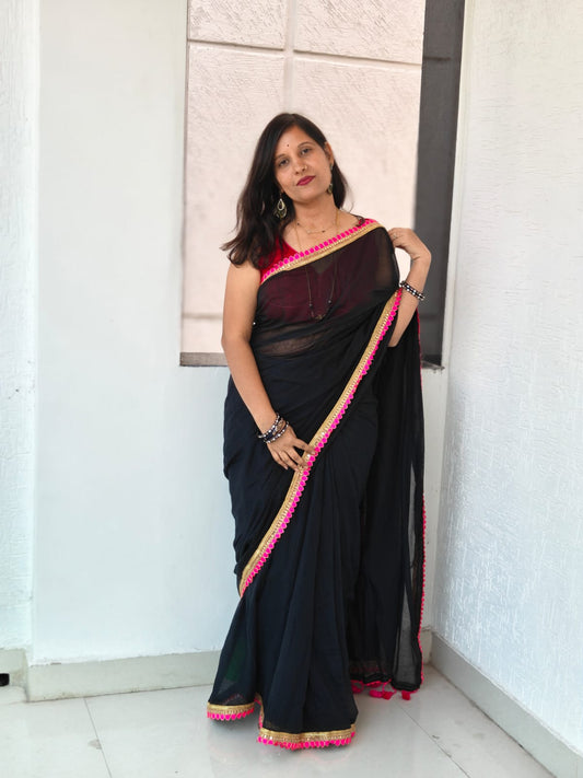 Premium 120 TC Mul Cotton Saree with Elegant Lace Border