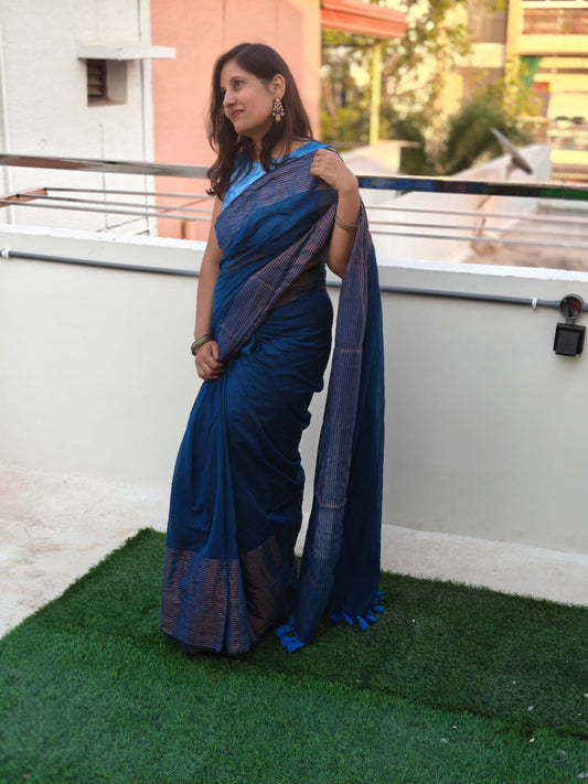 Soft Mul Cotton Saree with Zari Lines Border