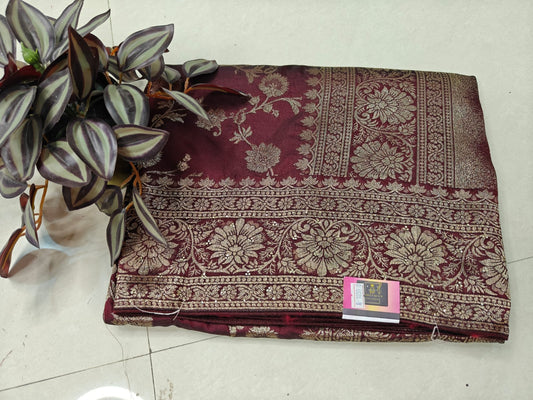 Elegant Silk Saree with Jaal Weaving & Stone Work Blouse