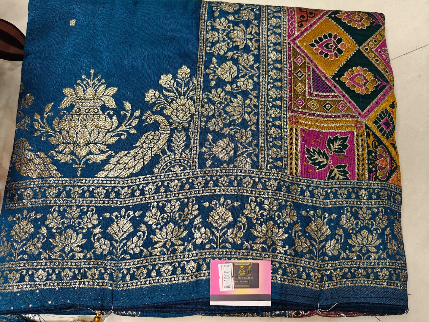 Dola Silk Saree with Meenakari Anchal and All‑Over Buttis 🧼