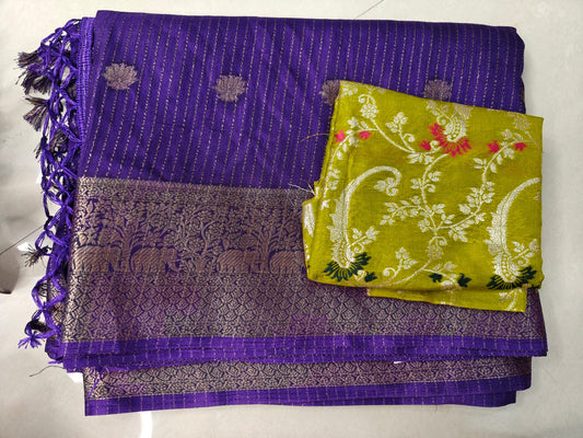 Trending Georgette Saree with Zari Lines, Buttis & Contrast Jaal Blouse