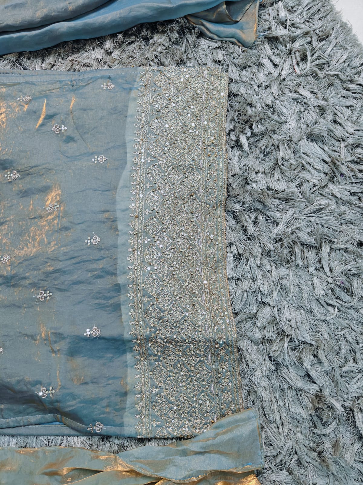 Fendy Georgette Party Wear 3-Piece Dress β Golden Embroidery | Elephant Palazzo | Pastel Shades