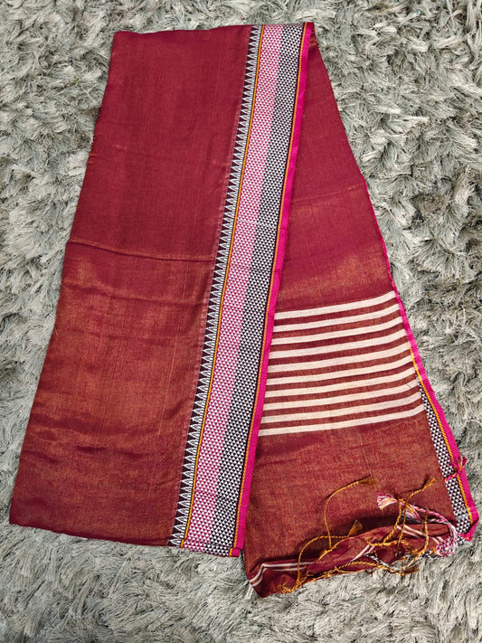 Khadi Tissue Saree with Traditional Chatai Border & Running Blouse ✨