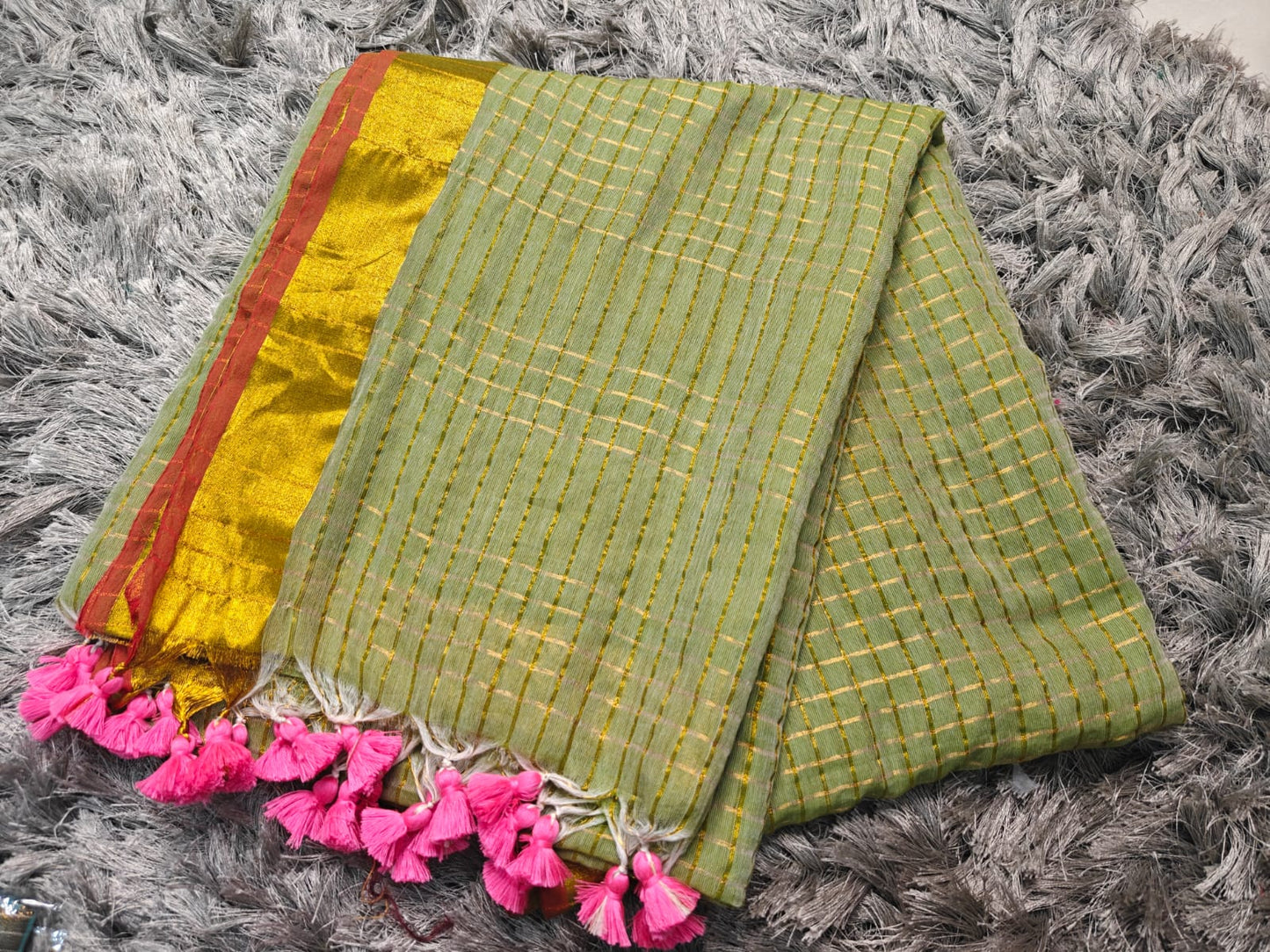 ✨ Mul Cotton Saree with Elegant Zari Checks & Border ✨