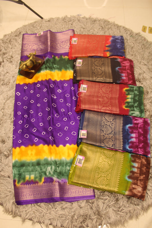 Shibori Bandhani Multi Color Saree