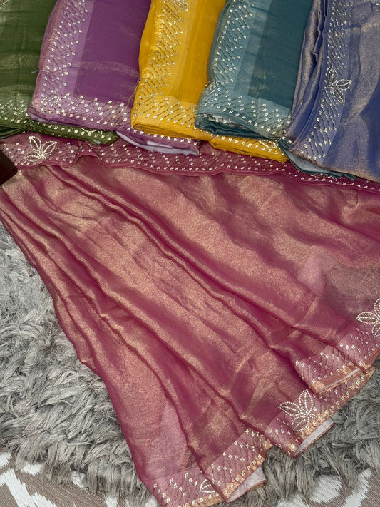 Lightweight Fendy Chiffon Saree with Zircon Work