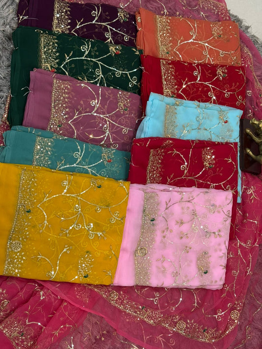 Rajputi Royal Chiffon Saree with All-Over Sequins Work