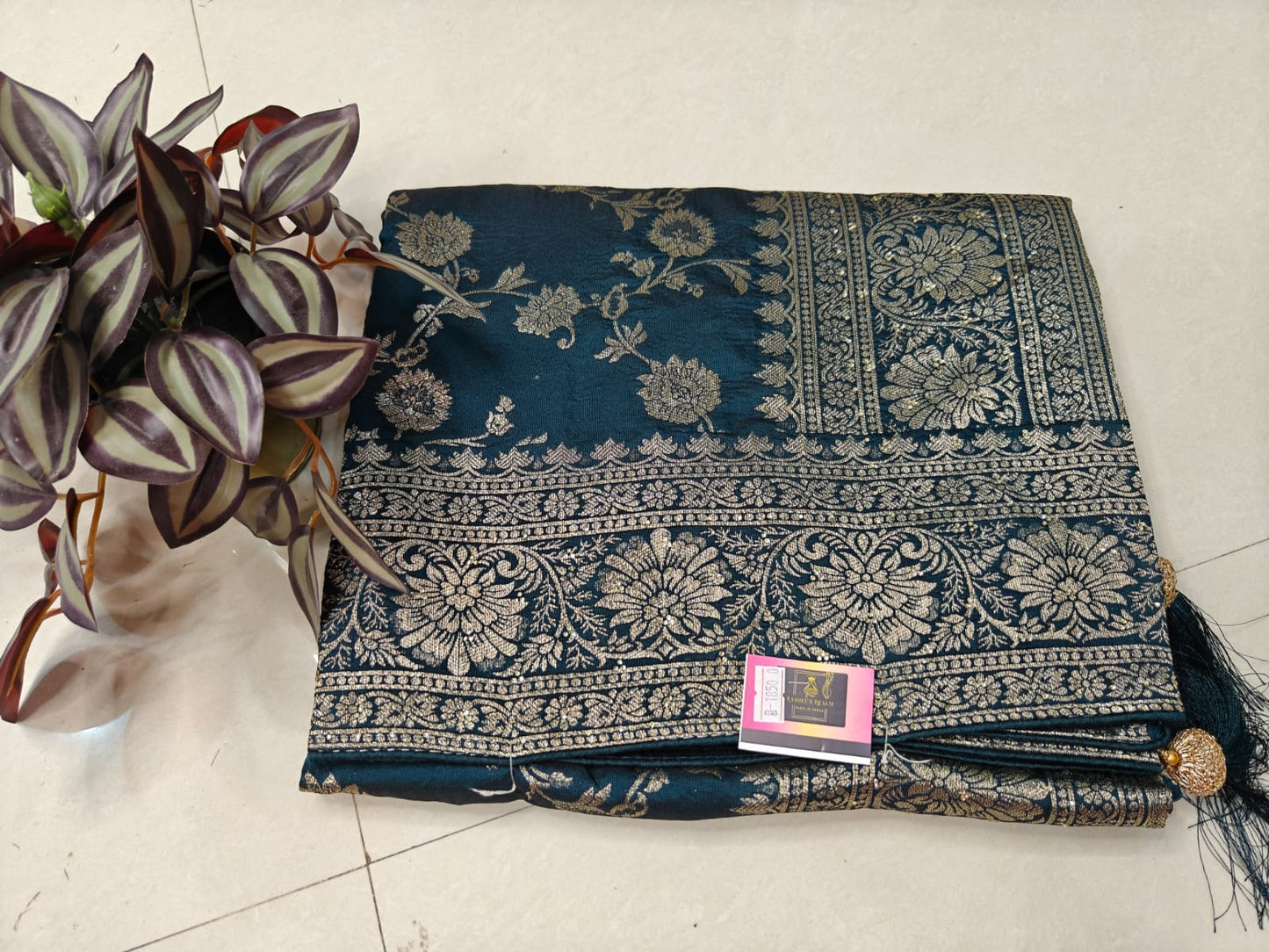 Elegant Silk Saree with Jaal Weaving & Stone Work Blouse