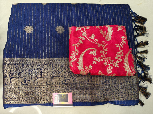 Trending Georgette Saree with Zari Lines, Buttis & Contrast Jaal Blouse