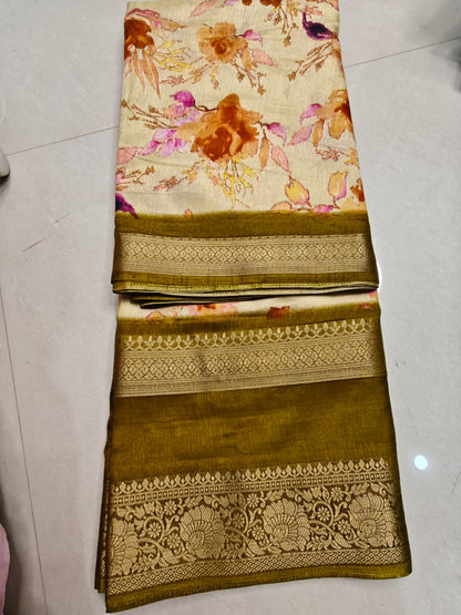 Graceful Cotton Silk Saree with Gap Border & Attached Blouse