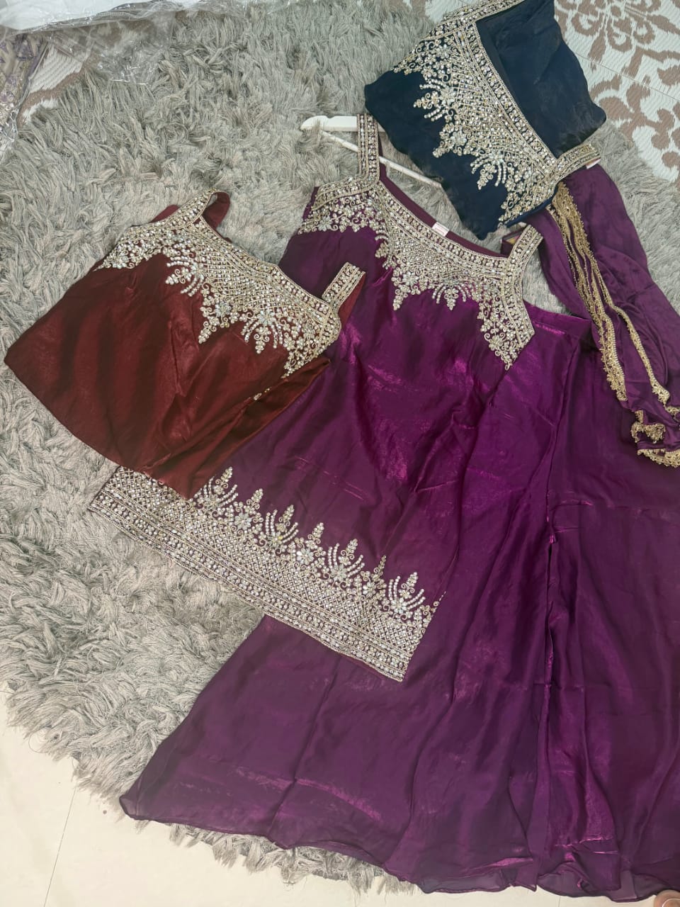 Fendy Georgette 3-Piece Party Wear Dress — Heavy Stone, Mirror & Embroidery Work