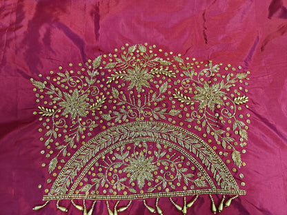 Magenta Raw Silk Heavy Work Blouse Fabric