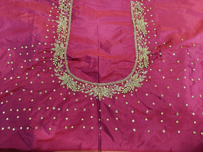 Magenta Raw Silk Heavy Work Blouse Fabric
