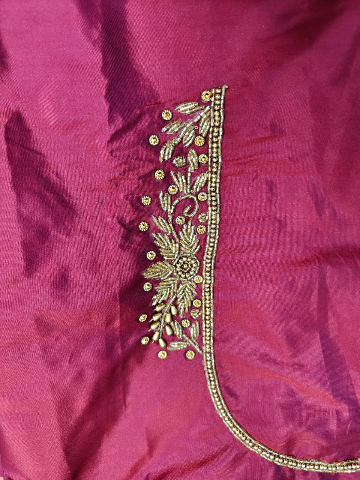 Magenta Raw Silk Heavy Work Blouse Fabric