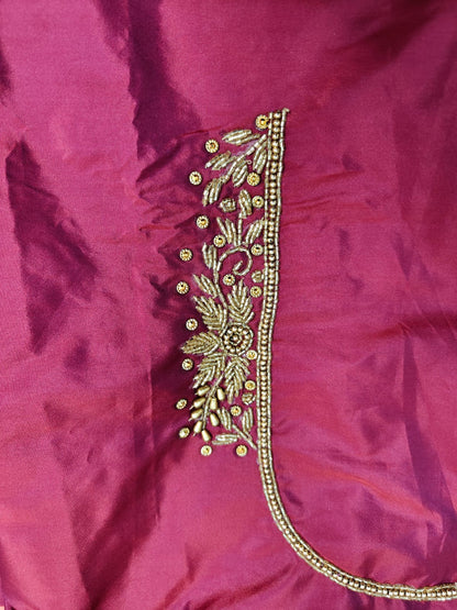 Magenta Raw Silk Heavy Work Blouse Fabric