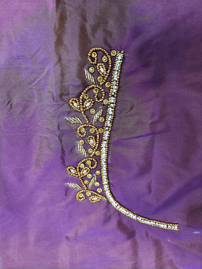 Purple Raw Silk Heavy Work Blouse Fabric