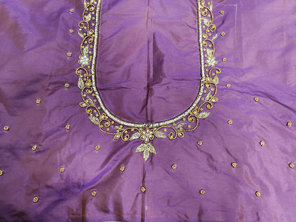 Purple Raw Silk Heavy Work Blouse Fabric
