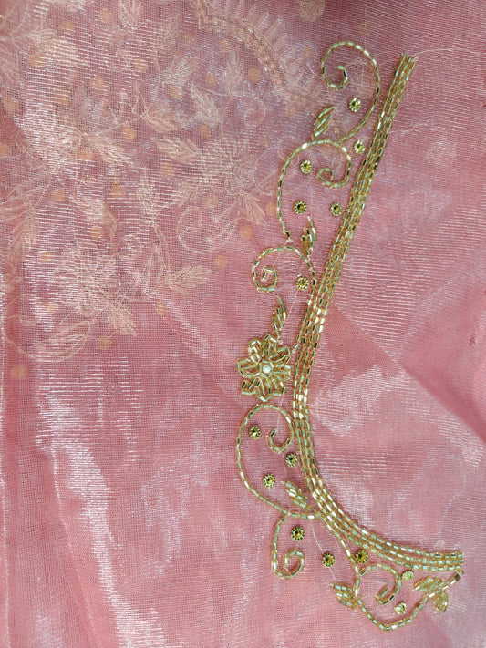 Pink Soft net Heavy work Blouse Fabric