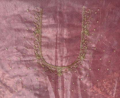 Pink Soft net Heavy work Blouse Fabric