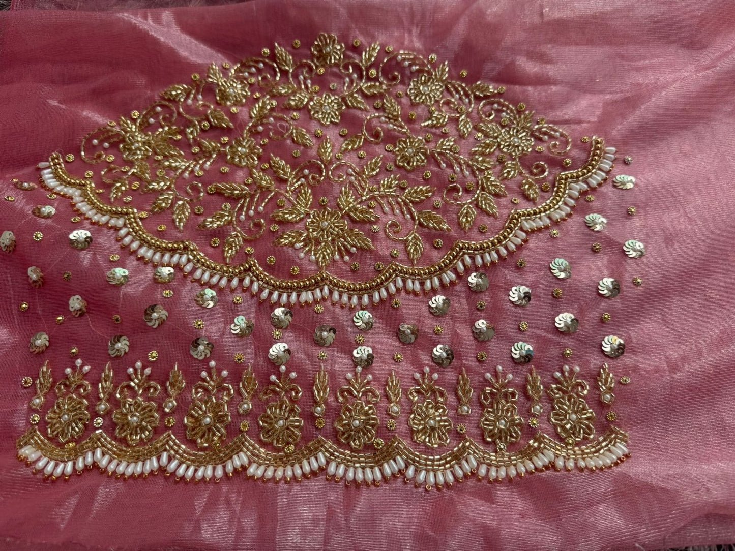 Pink Soft net Heavy work Blouse Fabric