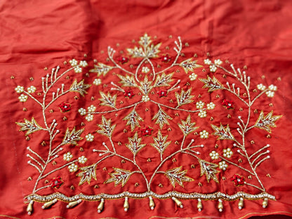 Brick red Raw Silk Heavy Work Blouse Fabric