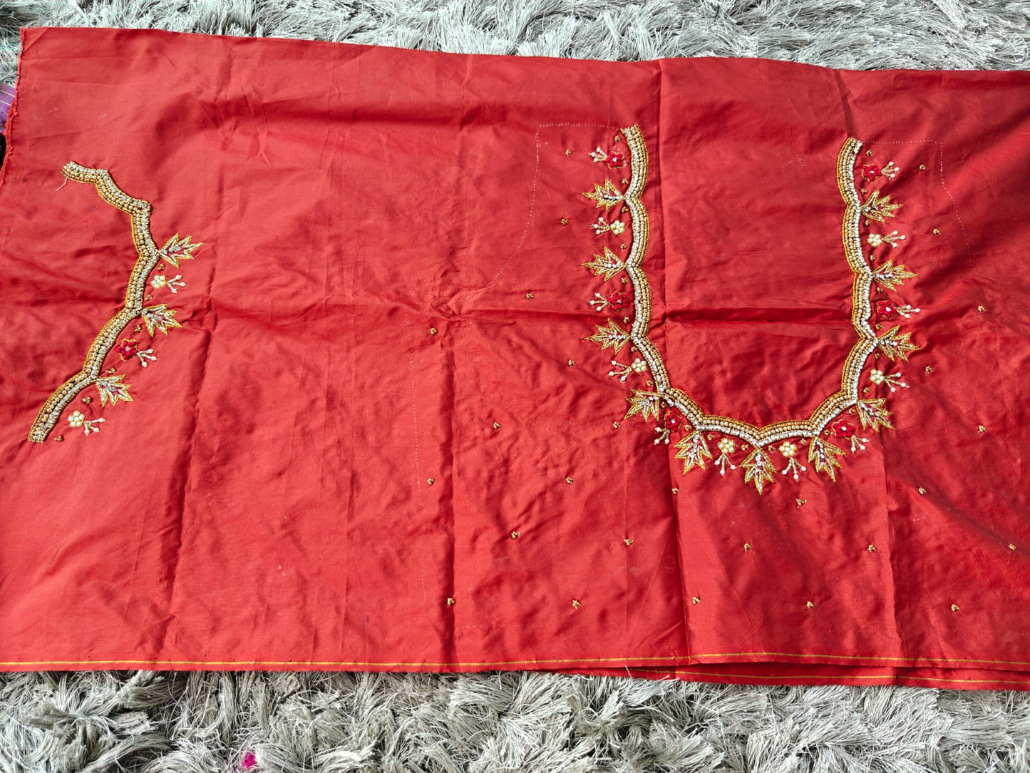 Brick red Raw Silk Heavy Work Blouse Fabric