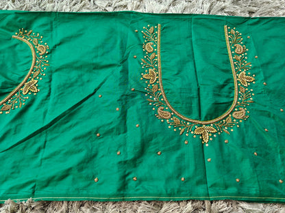 Green Raw Silk Heavy Work Blouse Fabric