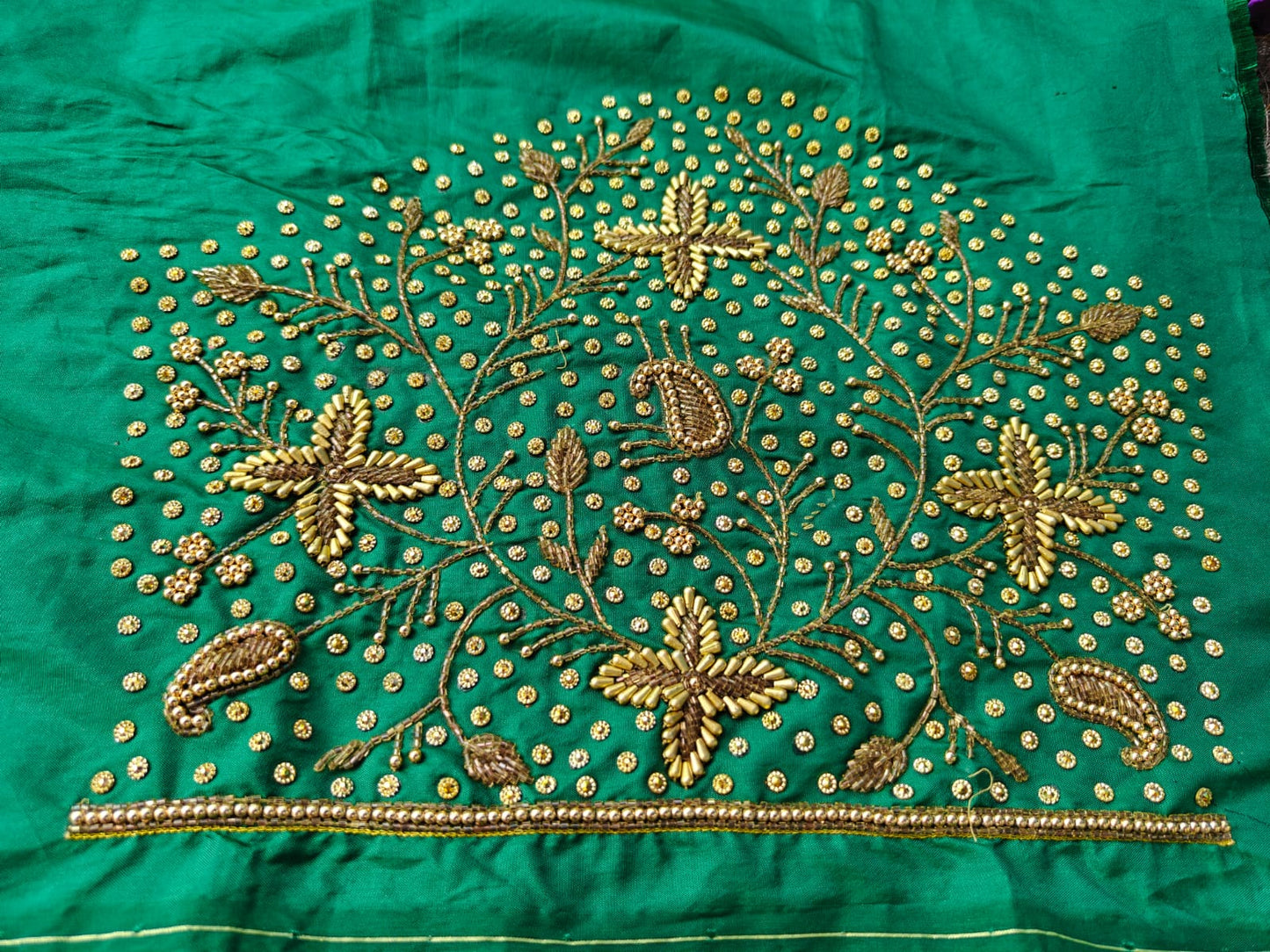 Green Raw Silk Heavy Work Blouse Fabric