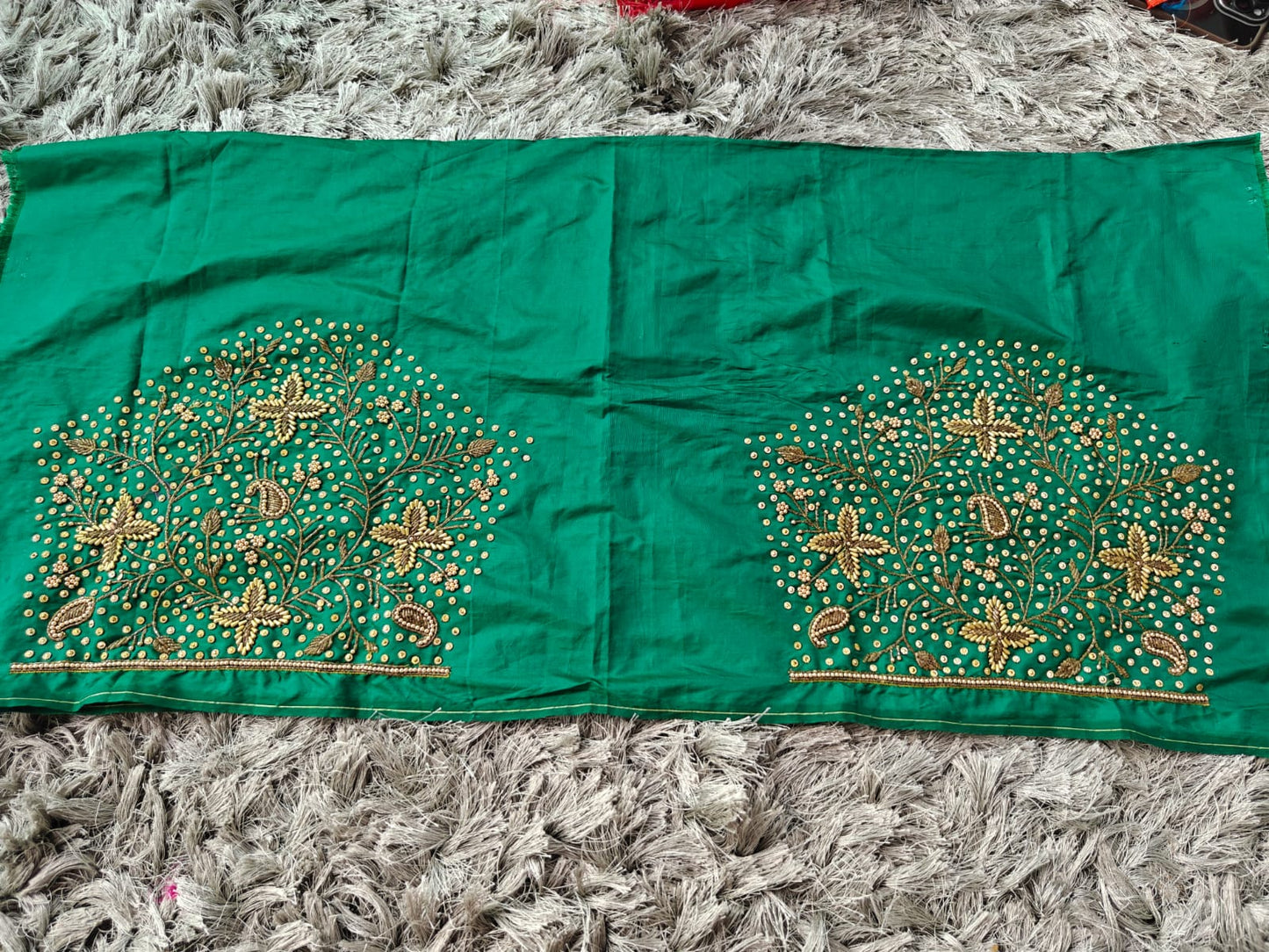 Green Raw Silk Heavy Work Blouse Fabric