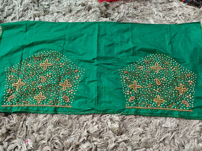 Green Raw Silk Heavy Work Blouse Fabric