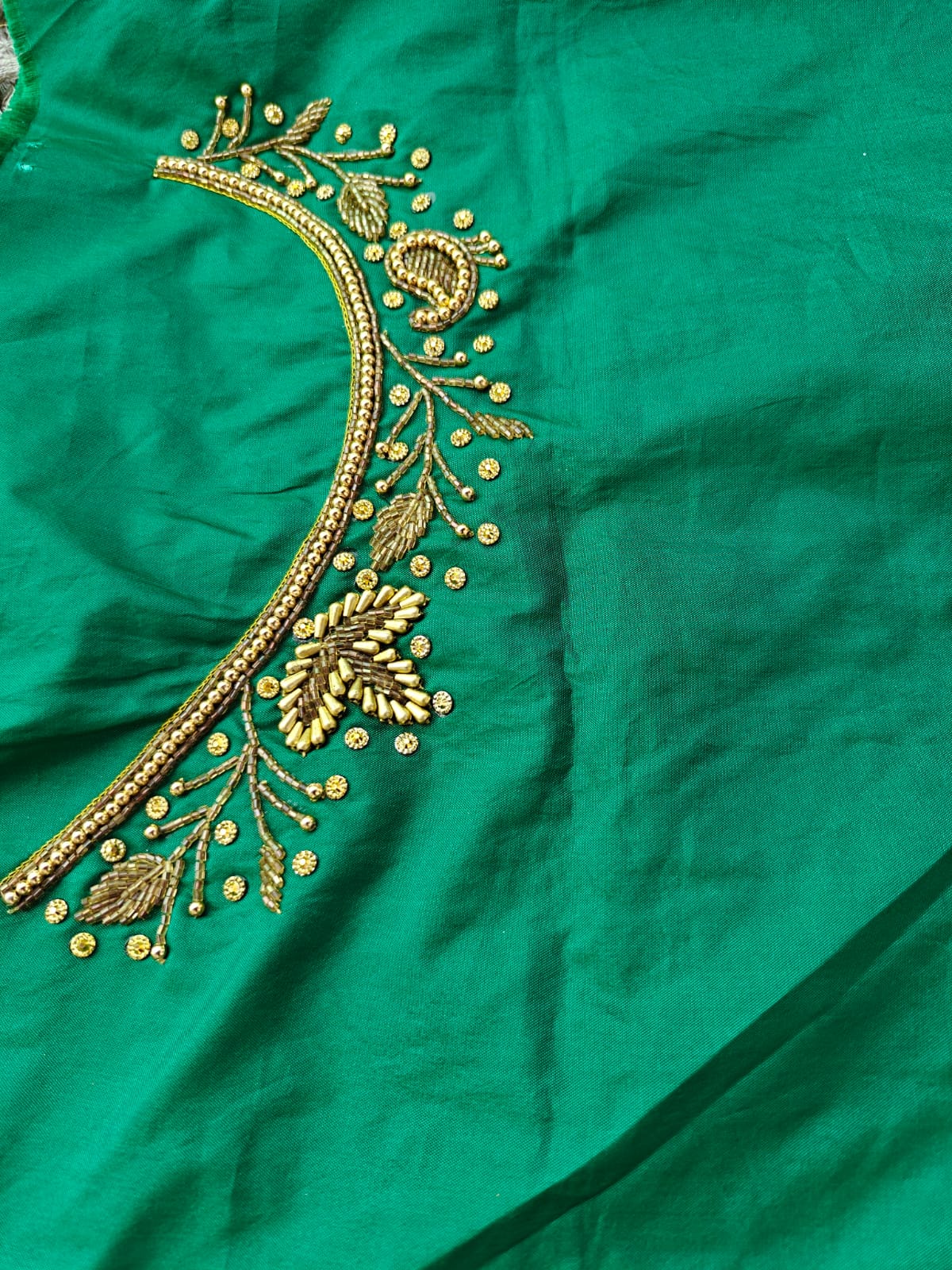 Green Raw Silk Heavy Work Blouse Fabric