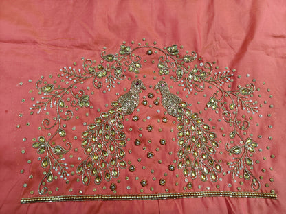 Peach Raw Silk Heavy Work Blouse Fabric