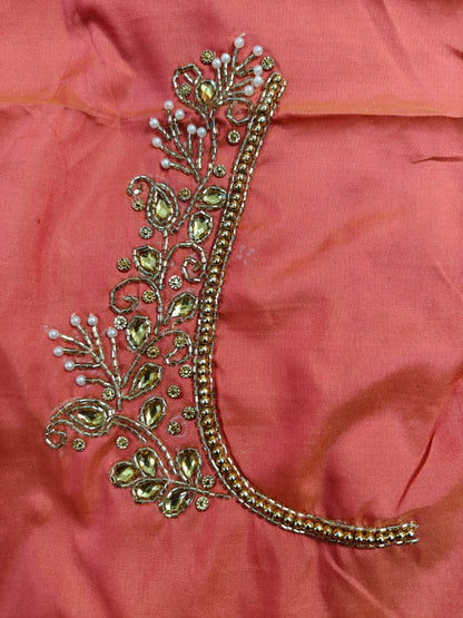 Peach Raw Silk Heavy Work Blouse Fabric