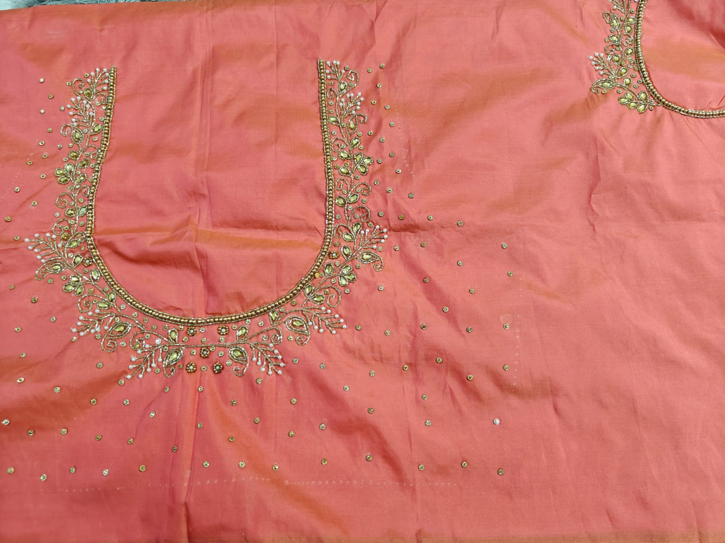 Peach Raw Silk Heavy Work Blouse Fabric