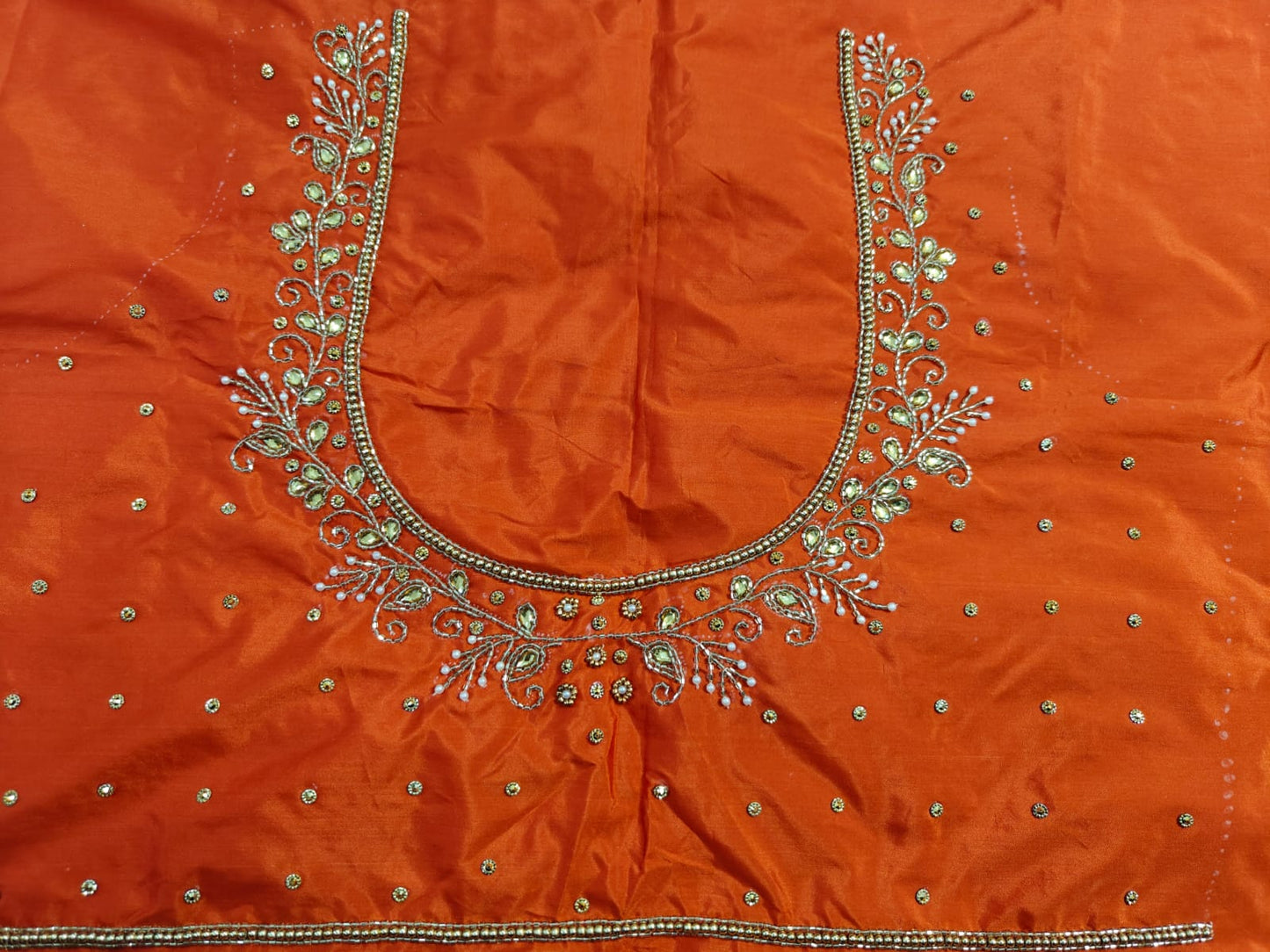 Orange Raw Silk Heavy Work Blouse Fabric