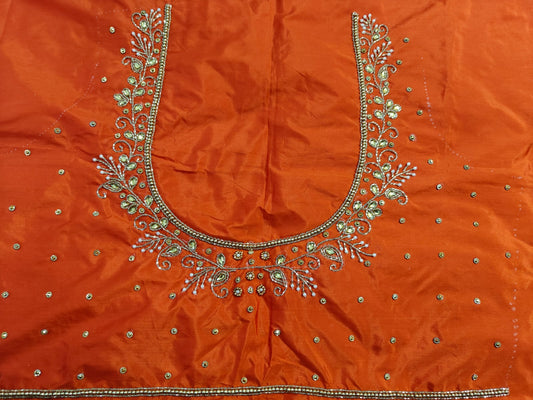 Orange Raw Silk Heavy Work Blouse Fabric