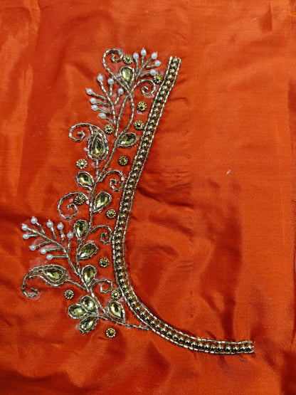 Orange Raw Silk Heavy Work Blouse Fabric