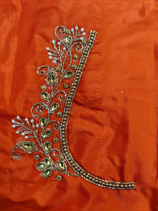 Orange Raw Silk Heavy Work Blouse Fabric