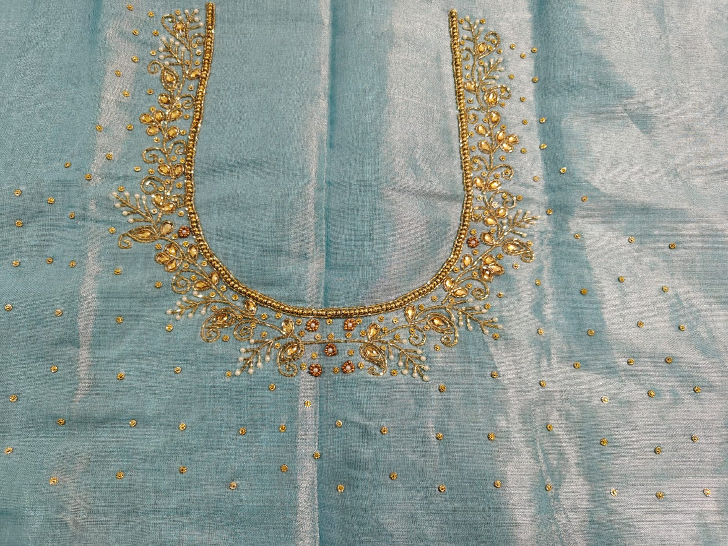 Blue Raw Silk Heavy Work Blouse Fabric