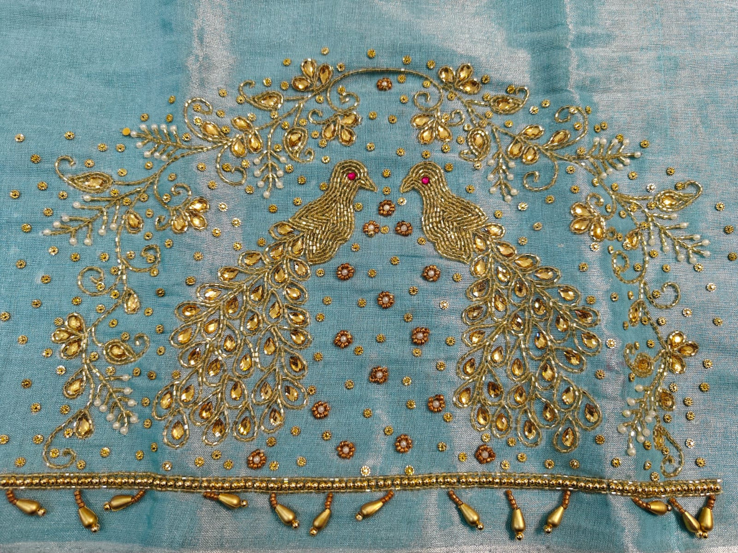 Blue Raw Silk Heavy Work Blouse Fabric