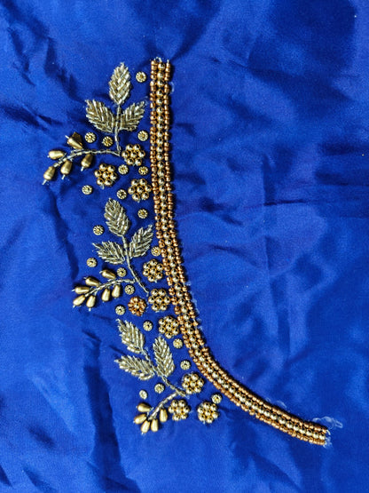 Royal Blue Raw Silk Heavy Work Blouse Fabric