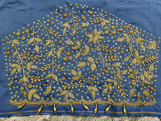 Powder Blue Raw Silk Heavy Work Blouse Fabric